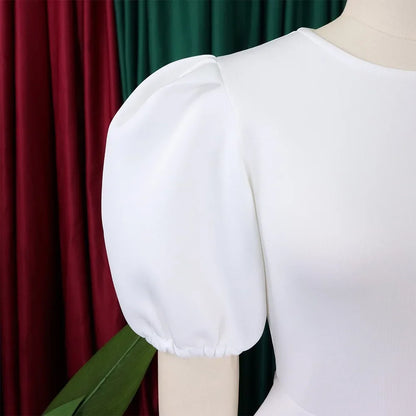 Elegant Dresses for Woman 2024 O Neck Short Sleeve High Waisted Pleated Mid Calf Luxury Female Birthday Party Dinner Vestidos