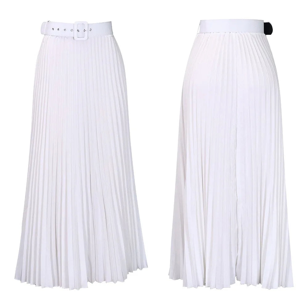 Elegant Pleated Skirts for Woman 2024 New High Waisted Belt Waisted Ankle Length Autumn Winter Wear Bottoms Skirts Clothes Hot