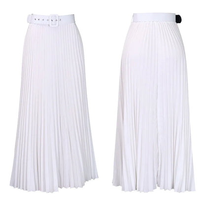 Elegant Pleated Skirts for Woman 2024 New High Waisted Belt Waisted Ankle Length Autumn Winter Wear Bottoms Skirts Clothes Hot