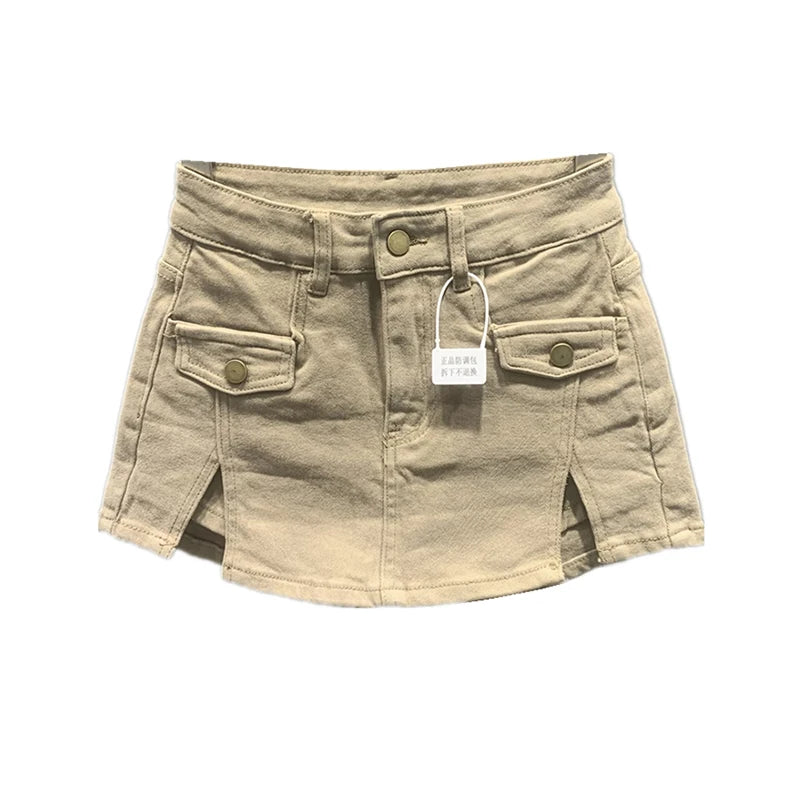 Women Khaki Denim Skirt Y2k Elegant A-Line Skirt Harajuku Korean Vintage Fashion 90s High Waist Jean Shorts Skirts 2000s Clothes