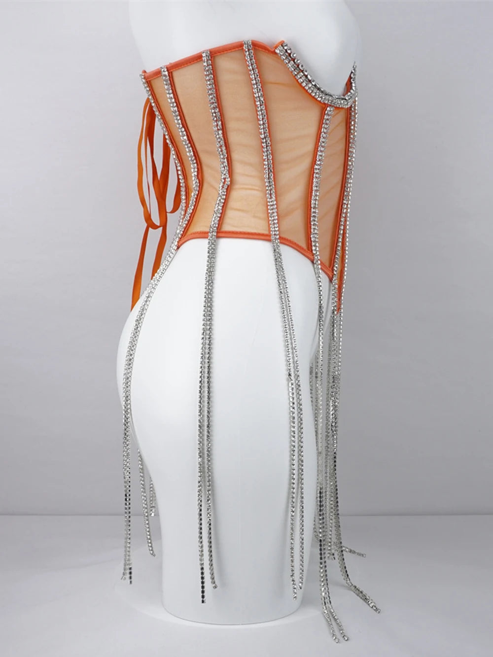 Women Tunic Bras In Waist Corset Tops Fashion Diamond Luxury Diamond Tassel Corset Slim Vest Sexy Tmesh Sheer Top Female 2025