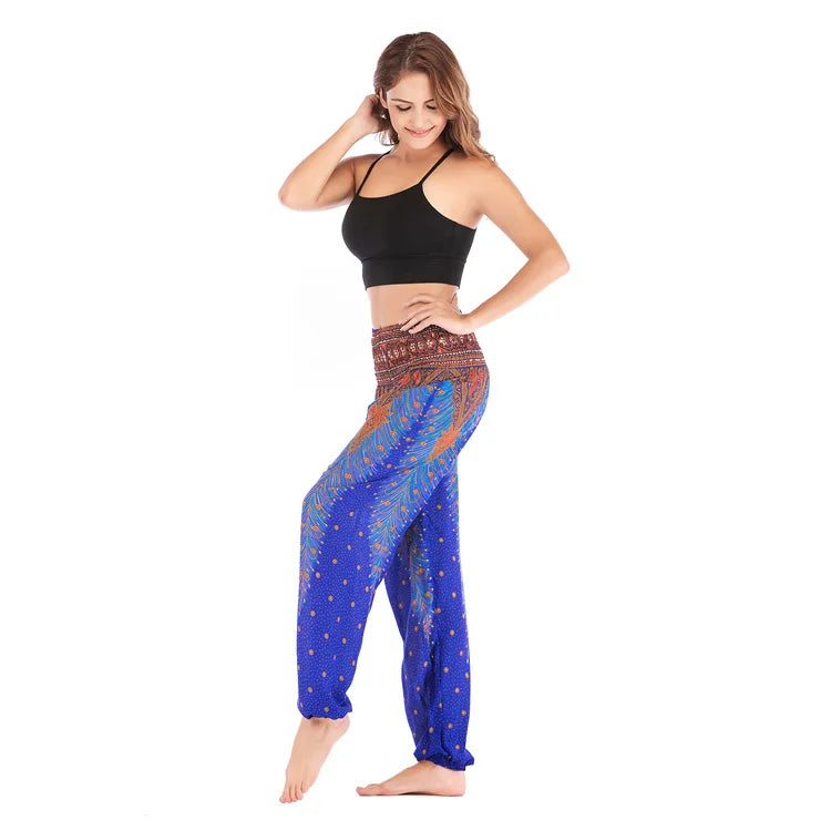 Women's Yoga Pants Printed Ethnic Style Loose Yoga Trousers Bloomers High Waist Fitness Sports Crotch Dance  Sweatpants