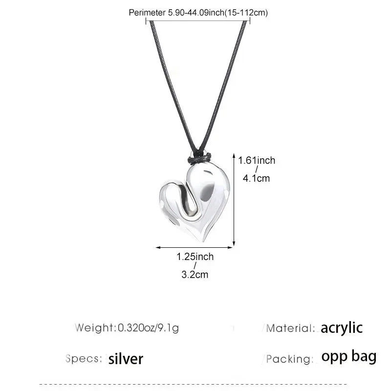 New Heart Pendant Necklaces For Women Vintage 80s Aesthetic Adjustable Pull-out Necklace Fashion Romantic Choker Trendy Jewelry