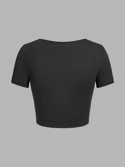 Woman T-shirt Square Neckline tops Short Sleeve crop tops for women girls sexy street wear  top tees