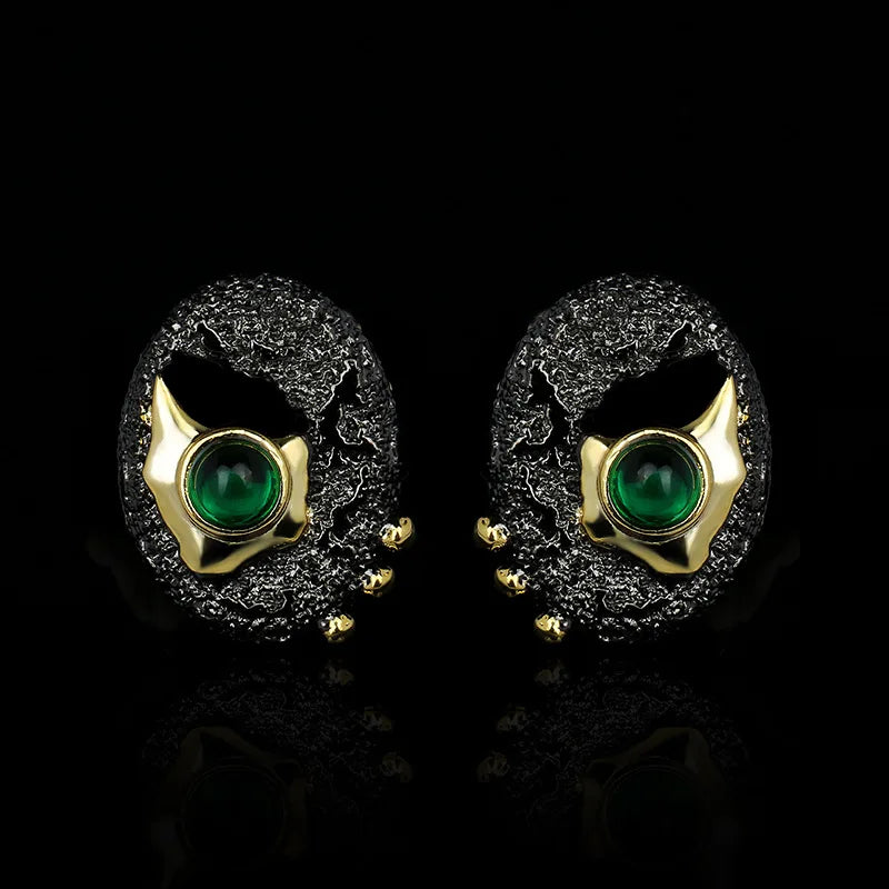 Earrings for Women Round Black Gold-Color Hollow Inlaid Green Crystal Jewelry Creative Birthday Gift  brincos