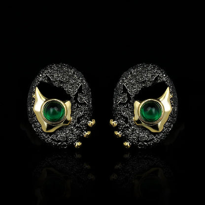 Earrings for Women Round Black Gold-Color Hollow Inlaid Green Crystal Jewelry Creative Birthday Gift  brincos