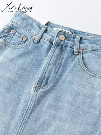 MiuKoMiYa Long Denim Skirts For Women Maxi Spring 2025 Black Front Slit Jean Skirts Womens Long Streetwear Blue Skirt Denim Maxi