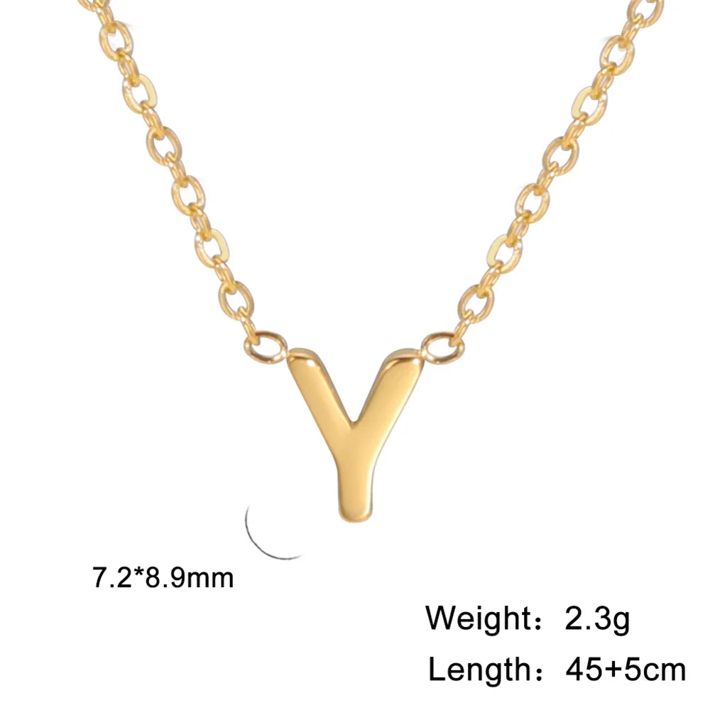Initial A-Z Letter Necklaces for Women Elegant Chains Choker 26 Alphabet Pendant Necklace Stainless Steel Jewelry collier femme