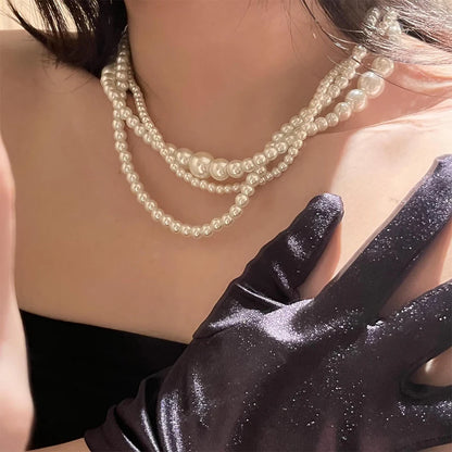 New Trendy Vintage Pearl Multi Layered Pearl Bead Necklace for Women Sweet Elegant Party Jewelry Wedding Gifts