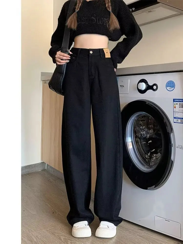 Wide Leg Jeans for Women Spring Autumn 2024 New Thin Style Retro Slimming Design Straight Pants