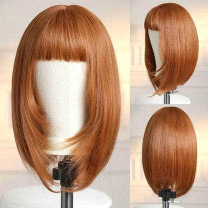 16in Vibrant Orange Straight Synthetic Wig with Bangs -Heat Resistant, Natural Look for Women, Perfect for Daily Wear & Parties