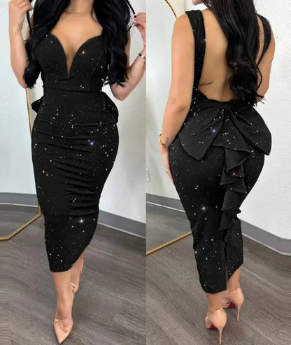 Elegant Dresses for Women Sexy Plunge Ruffle Hem Backless Party Dress 2023 Autumn Summer Spring Fashion Casual