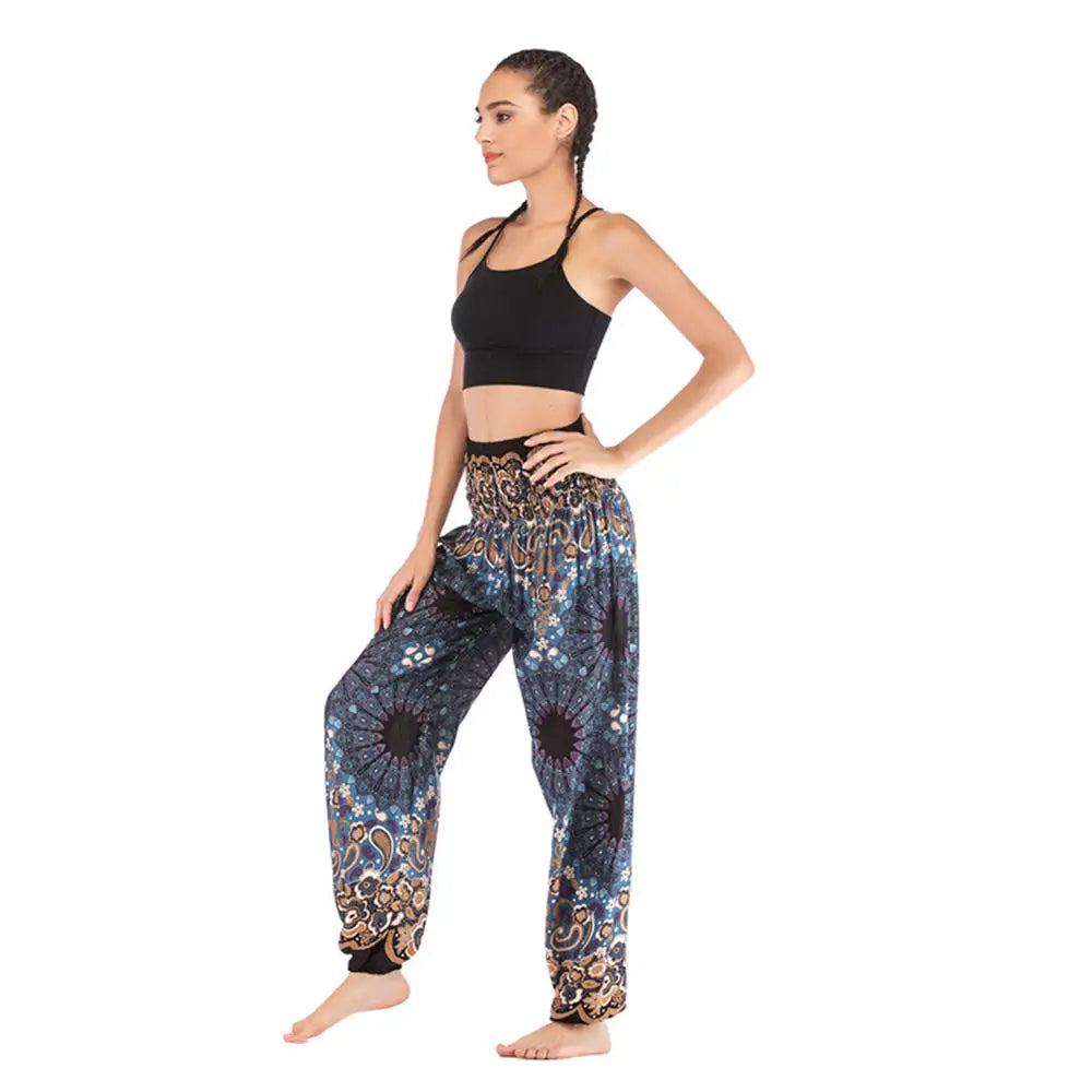 Women's Yoga Pants Printed Ethnic Style Loose Yoga Trousers Bloomers High Waist Fitness Sports Crotch Dance Palazzo Sweatpants