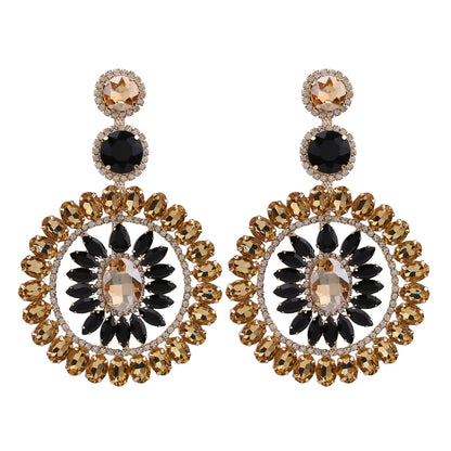 Design Large Dangle Earrings For Women Girl Luxury Elegant Metal Hollow Round Crystal Brincos Pendant Jewelry Accessories