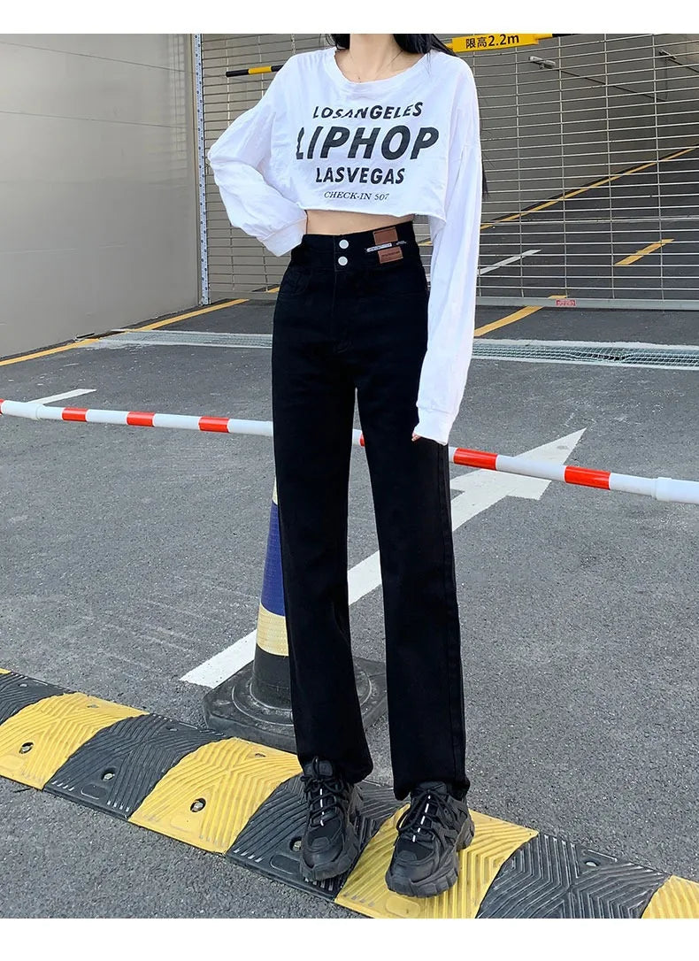 Women's High-Waisted Wide-Leg Jeans, Women's Spring Wear, New Loose Straight-Legged Small Man, Thin and Mopping Long Pants