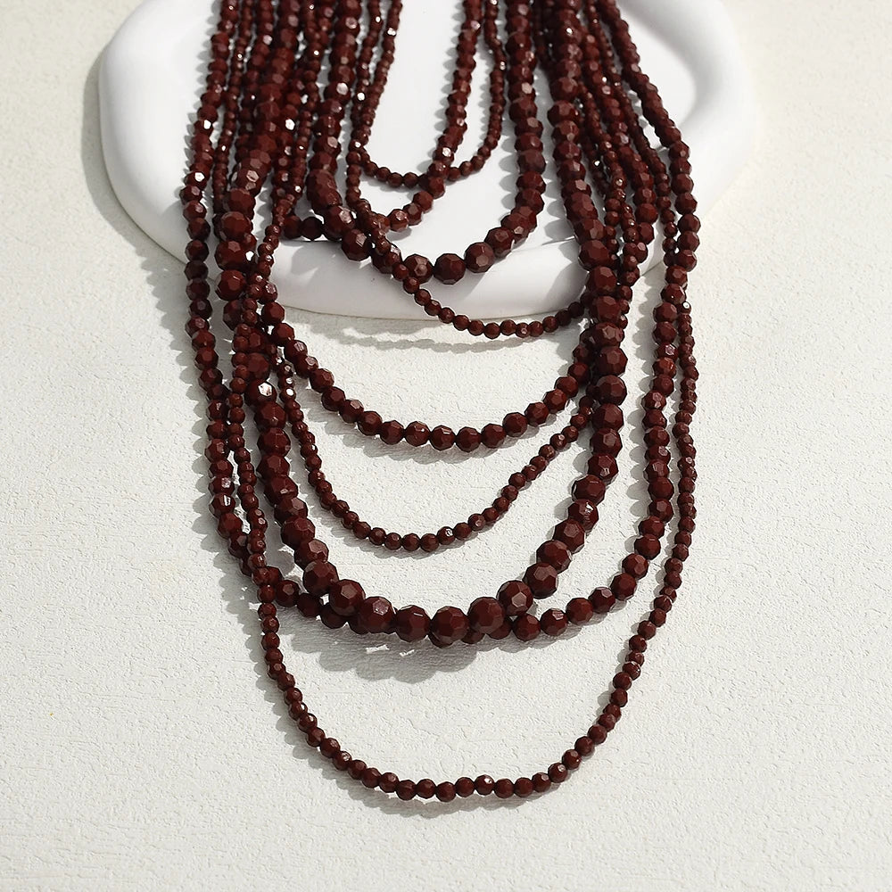 Bohemian Multi Layer Handmade Beaded Necklaces for Women Exaggerated Red Green Waterfall Beads Pendant Necklace Party Jewelry