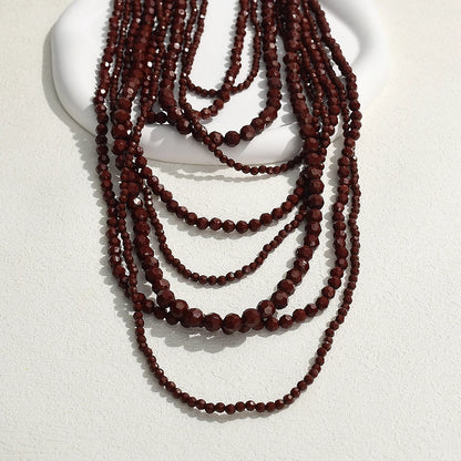 Bohemian Multi Layer Handmade Beaded Necklaces for Women Exaggerated Red Green Waterfall Beads Pendant Necklace Party Jewelry