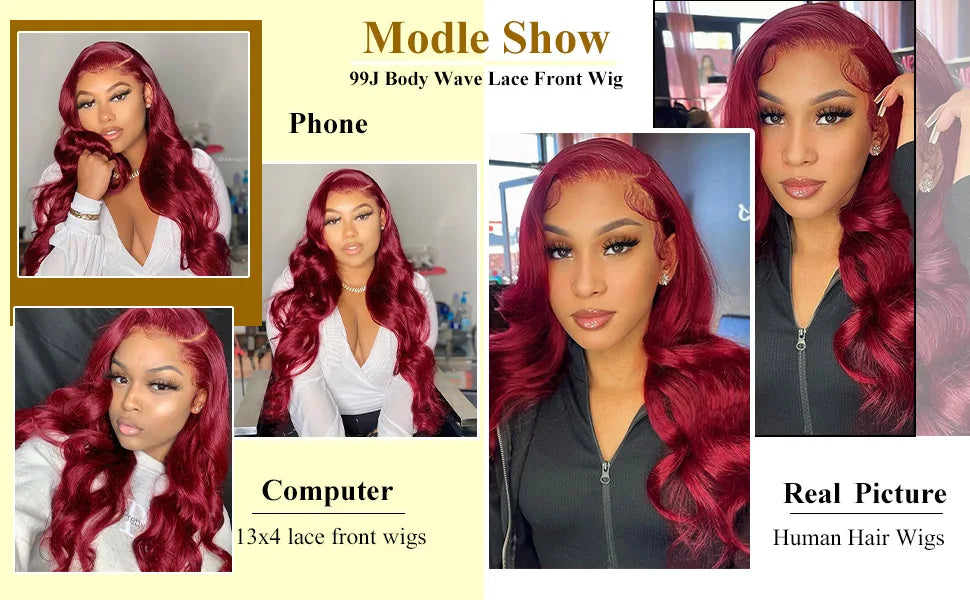FABA Glueless Wigs Human Hair 7x5 Wear and Go Glueless Wig Pre Plucked  with Natural Hairline Burgundy Body Wave Wigs For Women