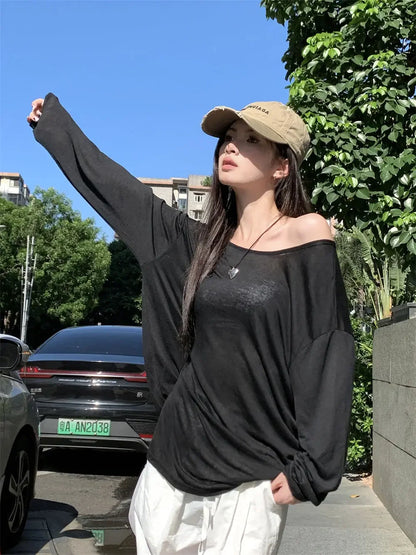 Women T-Shirts Casual Loose New Slightly Transparent O Neck Female Top Thin Sun Protection Tees Spring Summer 2025