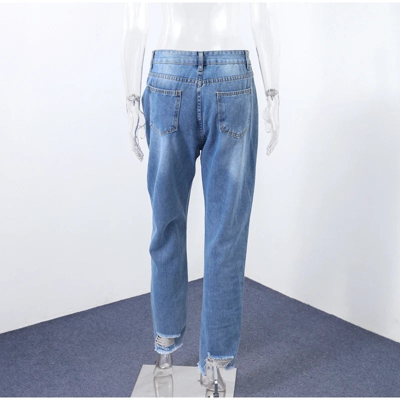 Women‘s Fashion Straight Jeans Casual High Waisted Washed Skinny Trousers Ripped Slim Pants For Lady Commuter 2025 Fashion Trend
