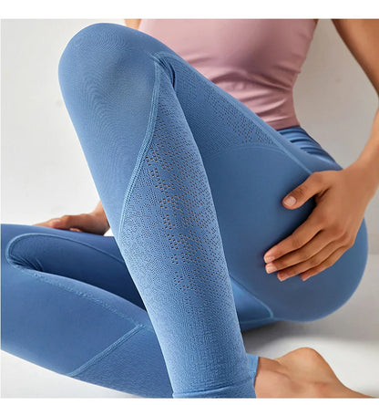 Women High Waist Yoga Pants Leggings with Back Pocket Running Cycling Breathable Sports Leggings Fitness Workout Gym Clothing