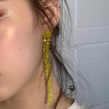 Trendy Jewelry Simply Design Green Red Transparent Beads Long Dangle Earrings For Women Wedding Gifts Ear Accessories