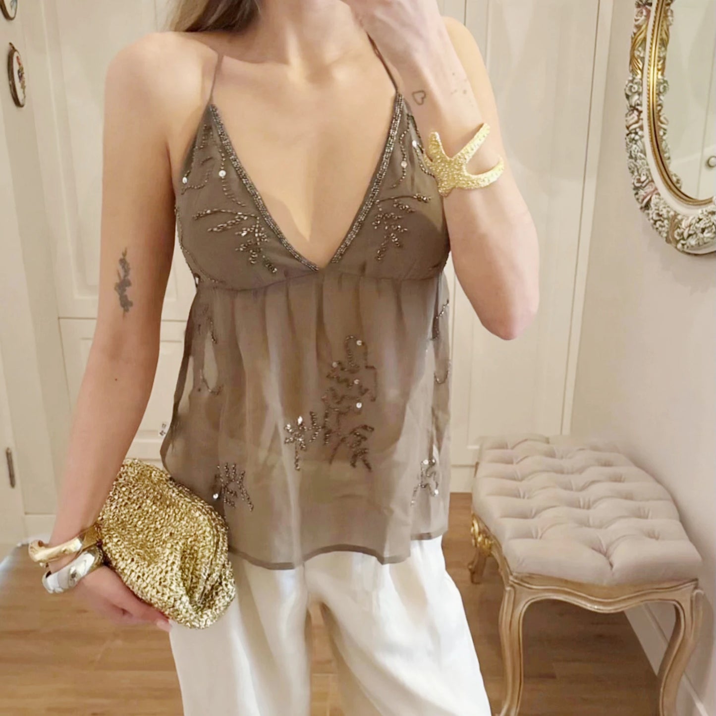 Women Halter Top Tie-Up Sleeveless Tops Shiny Beaded Summer Vest For Beach Vacation Summer Party Daily Wear Streetwear