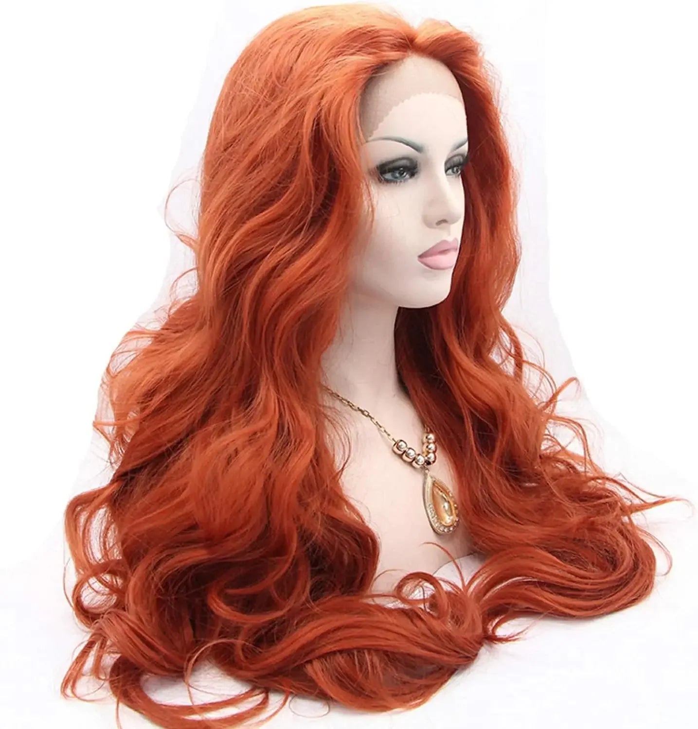Wig Long Ginger Wig Long  Wavy Free Part Synthetic Glueless Lace Front Wigs Heat Resistant Synthetic Hair Wig