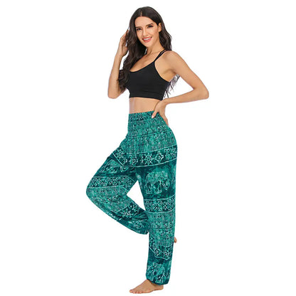 Women's Yoga Pants Printed Ethnic Style Loose Yoga Trousers Bloomers High Waist Fitness Sports Crotch Dance Palazzo Sweatpants