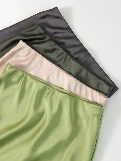 Long Satin Skirts For Women Summer High Quality Skirt With Slit On The Side Silk Elegant Black Maxi Luxury Women's Skirts 2025