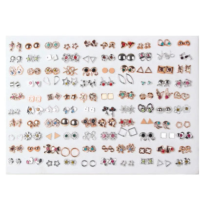 New Fashion 100 Pairs/Lot Colorful Rhinestone Mutiple Styles Random Stud Earrings For Women Lady Simple Couple Friends Earwear