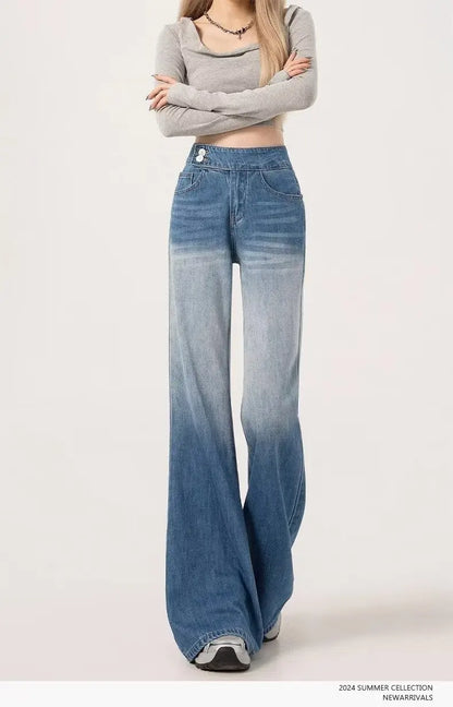 Slimming High-waisted Jeans for Women Spring Summer Pear-shaped Loose-fit Wide leg Jean Pants Bell Bottoms Female Denim Trousers