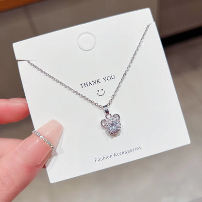 Cute Anime Necklaces For Women Crystal Bear Cartoon Pendant Necklace 2023 Luxury Clavicle Chain Fashion Korean Jewelry Wholesale