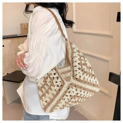 Women Weaving Clutches knit bag Large Portable Shoulder Bag Summer Beach Purses Shopper Satchel Female Tote Bags Handbags