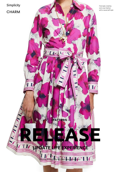 Women Dresses Party Dresses Retro Shirt Dress Long Sleeved Belt Single Row Buckle Layered Skirt Hem Design Casual Dresses