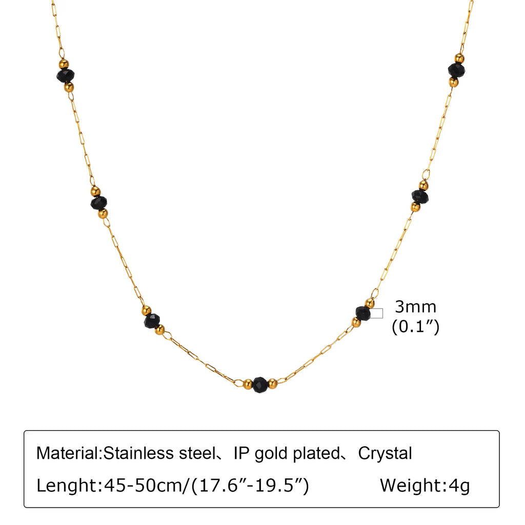 Bohemian Necklace Beaded Strap Chain Women Fashion Lanyard Neck Chain Jewelry Stainless Steel Green/Black Faceted Beads Necklace