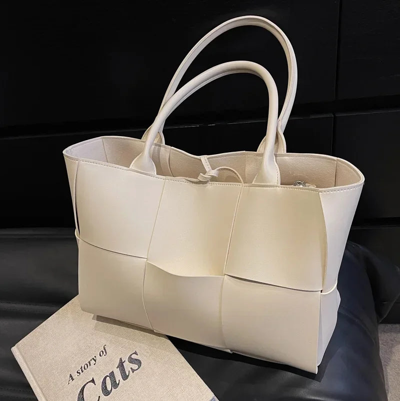 Large Capacity Handbags for Women 2022 Fashion Leather Woven Tote Bags Designer Solid Color Lacing Plaid PU Shoulder Bags