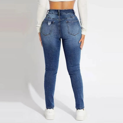 Women'S Skinny Trend Ripped Casual Fashion Small Foot Jeans Elastic Waist Drawstring Jeans Fashion Skinny Slim Ankle-Length Pant