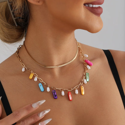Women's pendant necklace natural geometric fashion imitation pearl jewelry color shell clavicle chain