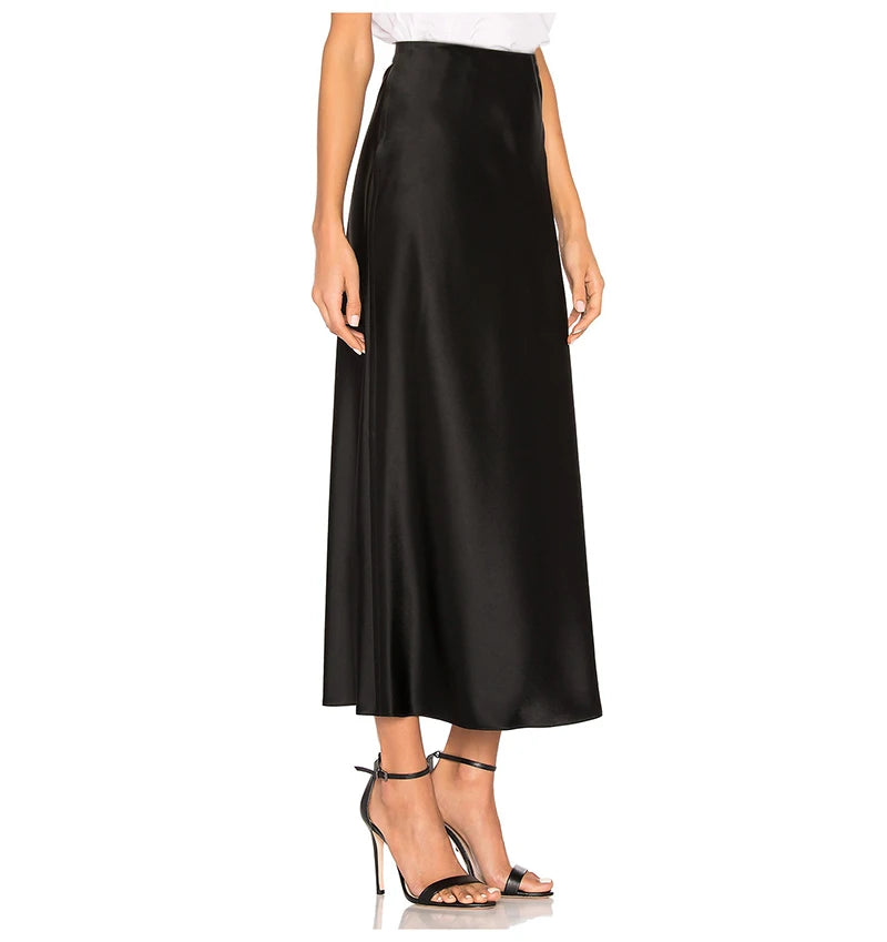 Long Satin Skirts For Women Summer High Quality Skirt With Slit On The Side Silk Elegant Black Maxi Luxury Women's Skirts 2025