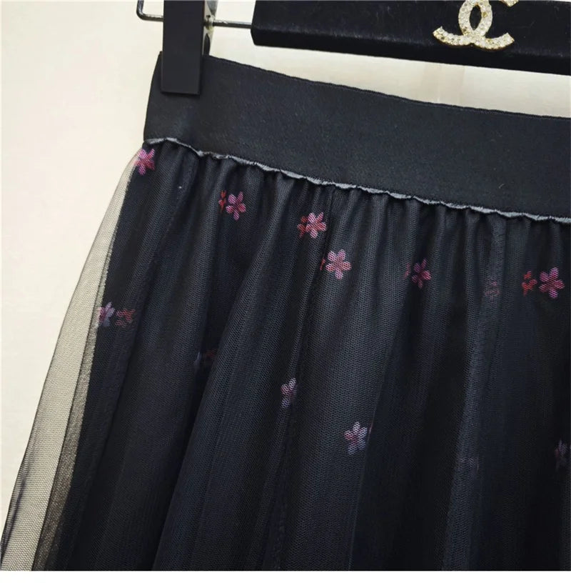 Skirt Women's Long Skirt 2024 New High Waist Slim A-line large Swing Skirt Female A-Line Skirts Summer Sakura Gradient Long Skir