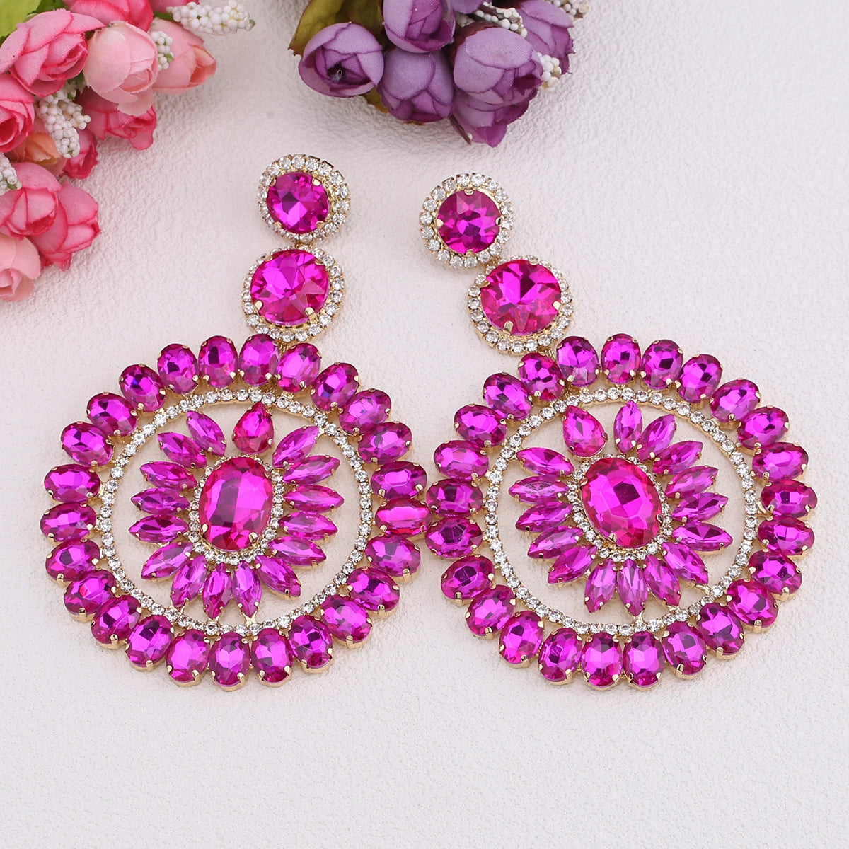 Design Large Dangle Earrings For Women Girl Luxury Elegant Metal Hollow Round Crystal Brincos Pendant Jewelry Accessories