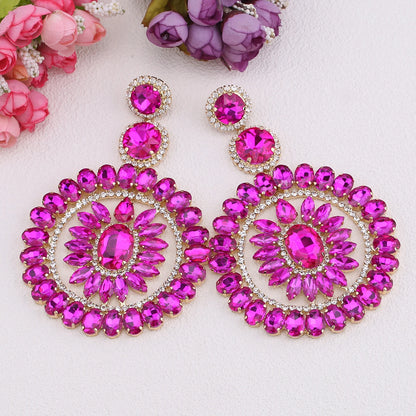 Design Large Dangle Earrings For Women Girl Luxury Elegant Metal Hollow Round Crystal Brincos Pendant Jewelry Accessories