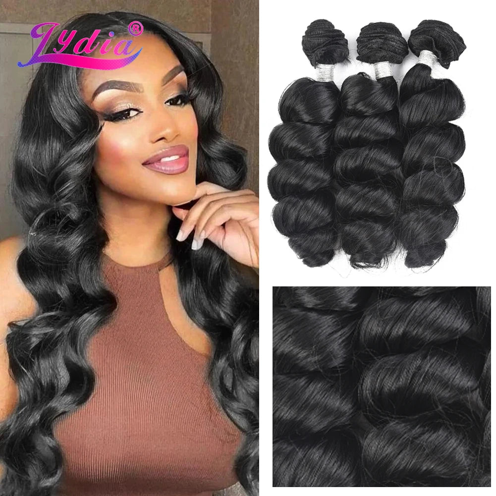 Lydia 1PCS/Pack Loose Wavy Hair Weaving 1B# Hair Weave 18"-30" Heat Resistant Synthetic Hair Extensions Bundles 110g/Pcs