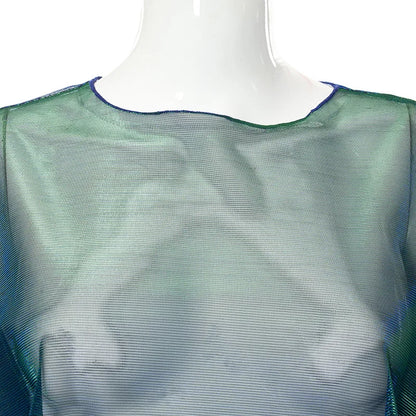 See Through T Shirts For Women Y2k Clothes Sexy Crop Tops Long Sleeve Oversized Tshirt O-Neck Club Outfit Reflective Egirl Tees
