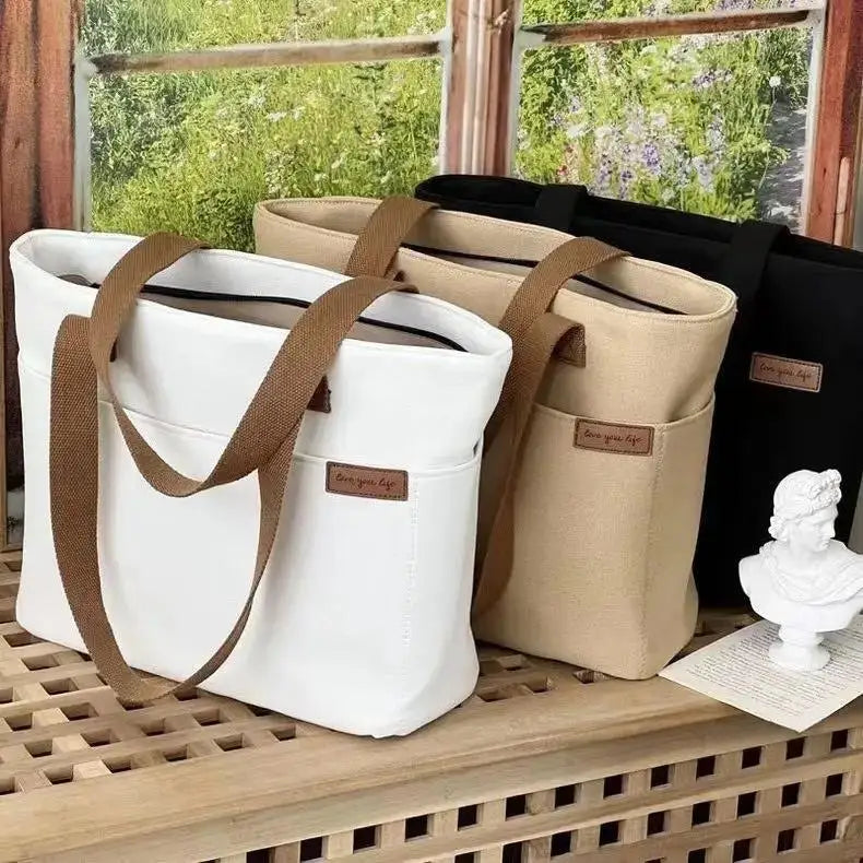 New Canvas Tote Bags for Women Large Capacity Single Shoulder Bag Student Classes Commute Carrying Bag Ladies Casual Handbags