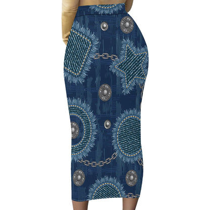 Womens Long Cotton Patchwork Stretch Denim Skirt a Line Flared Jean Maxi Skirt