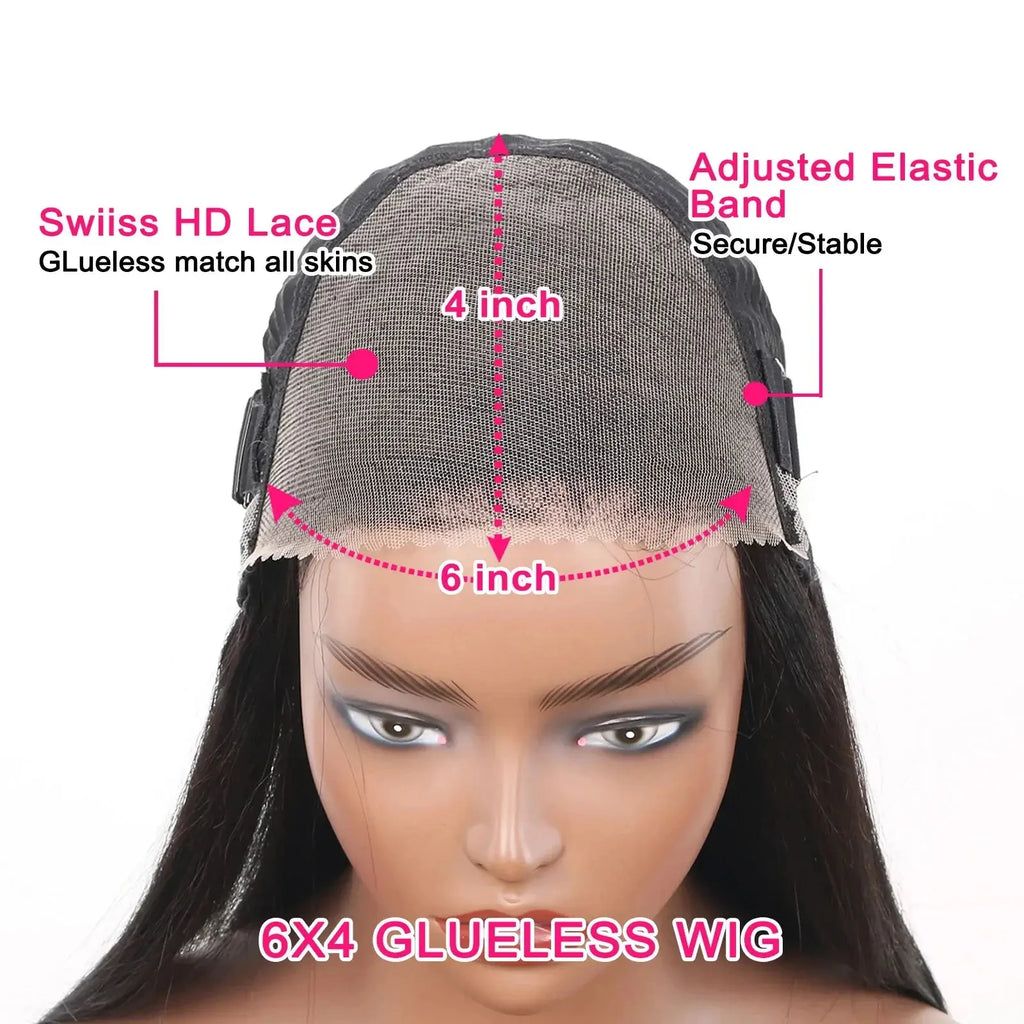 Glueless Wigs Ready To Wear 6x4 Lace Wig Straight Short Bob Wigs Human Hair Glueless Preplucked Human Wigs Ready To Go 180%