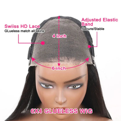 Glueless Wigs Ready To Wear 6x4 Lace Wig Straight Short Bob Wigs Human Hair Glueless Preplucked Human Wigs Ready To Go 180%