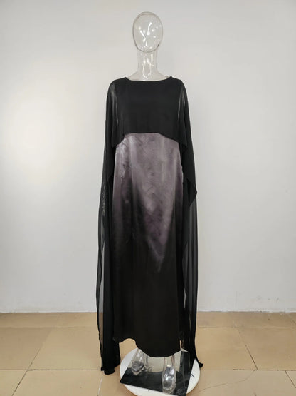 Women Dress Long Dresses Solid Round Neck Full Sleeve Casual Regular Loose Fit Elegant Splice High Waist Vestidos Simple